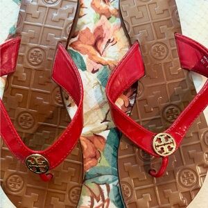 Tory Burch Red Leather Logo Thong Sandals